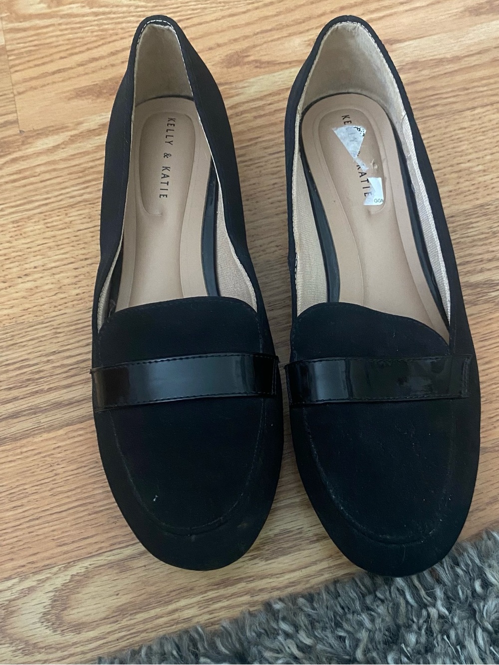 Kelly & Katie Black Suede Loafers with Patent Strap